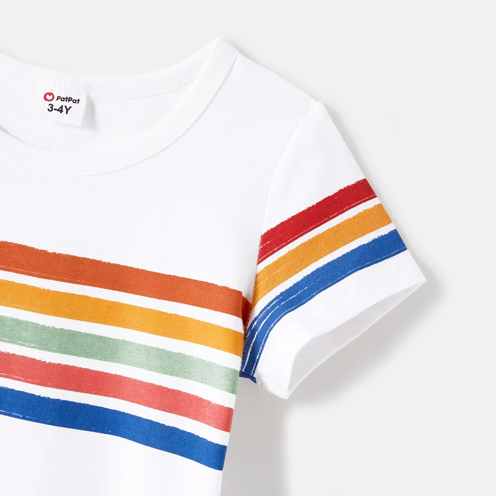 Family Matching Cotton Short-sleeve T-shirts and Colorful Striped Flutter-sleeve Dresses Sets big image 11