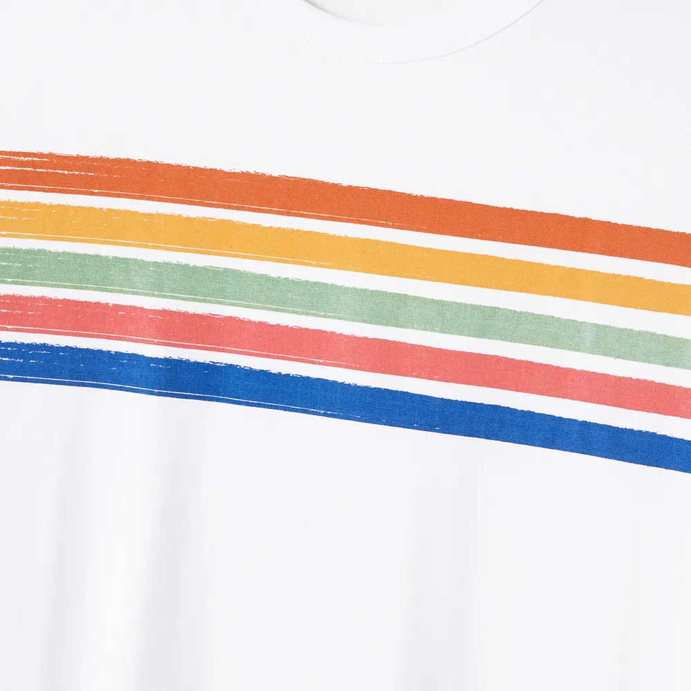Family Matching Cotton Short-sleeve T-shirts and Colorful Striped Flutter-sleeve Dresses Sets big image 21