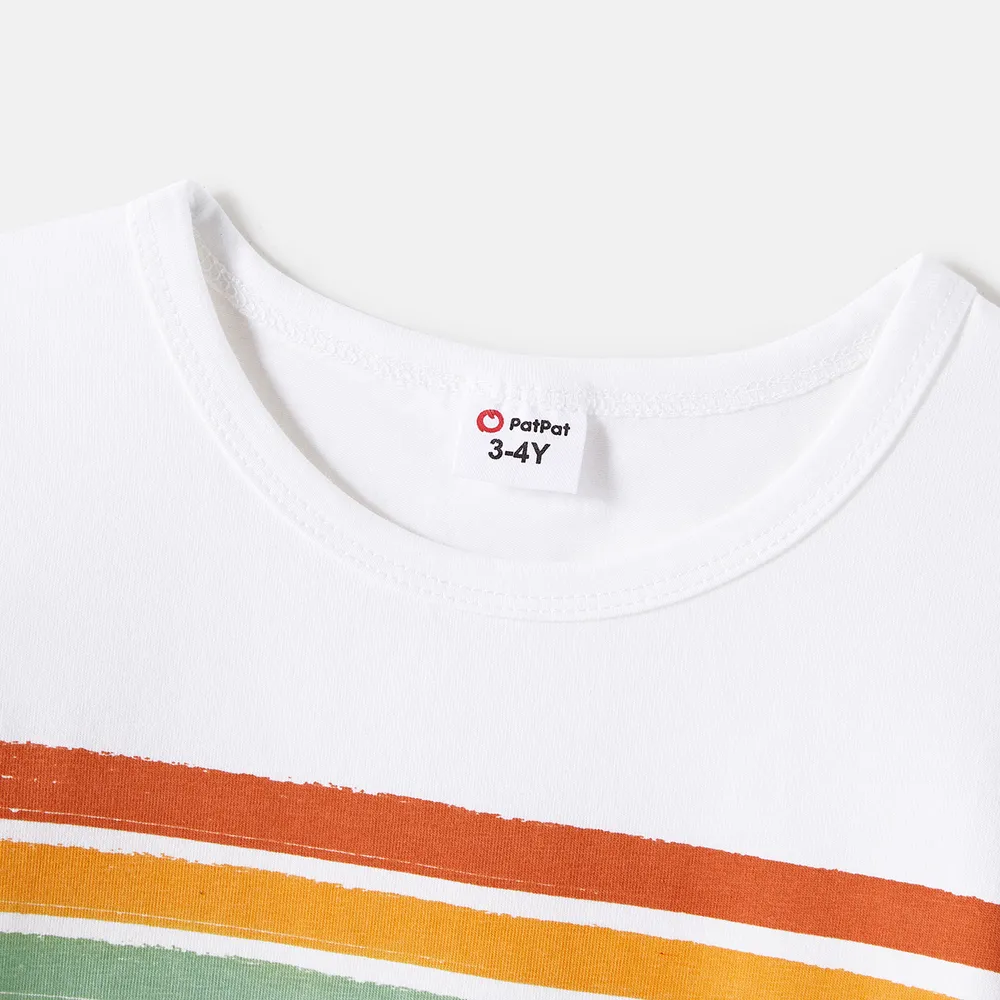 Family Matching Cotton Short-sleeve T-shirts and Colorful Striped Flutter-sleeve Dresses Sets big image 10