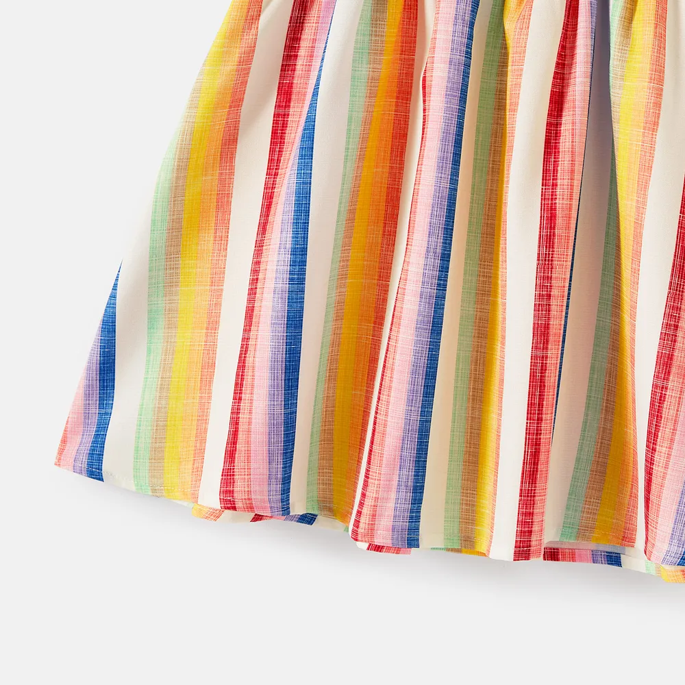 Family Matching Cotton Short-sleeve T-shirts and Colorful Striped Flutter-sleeve Dresses Sets big image 15