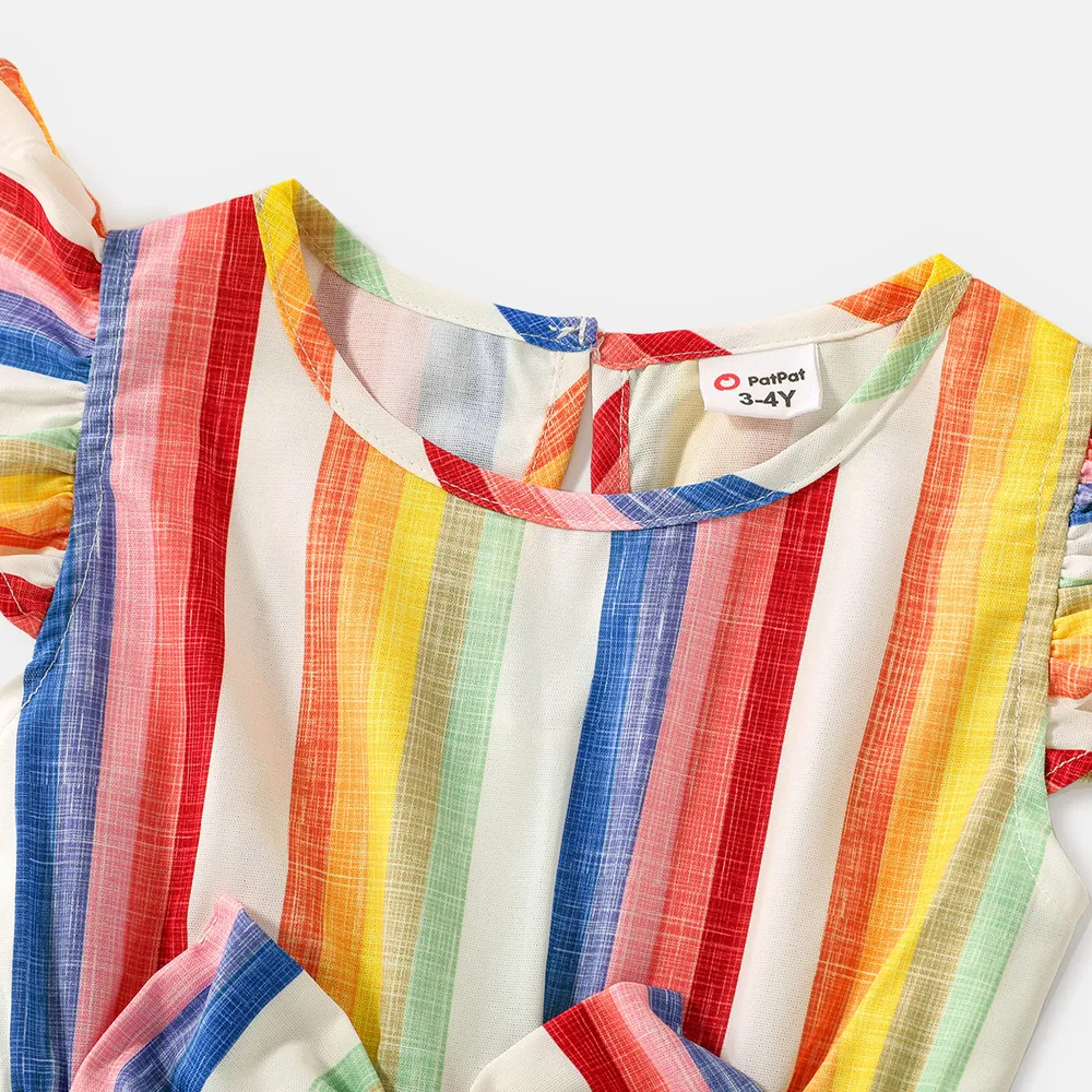 Family Matching Cotton Short-sleeve T-shirts and Colorful Striped Flutter-sleeve Dresses Sets  big image 13