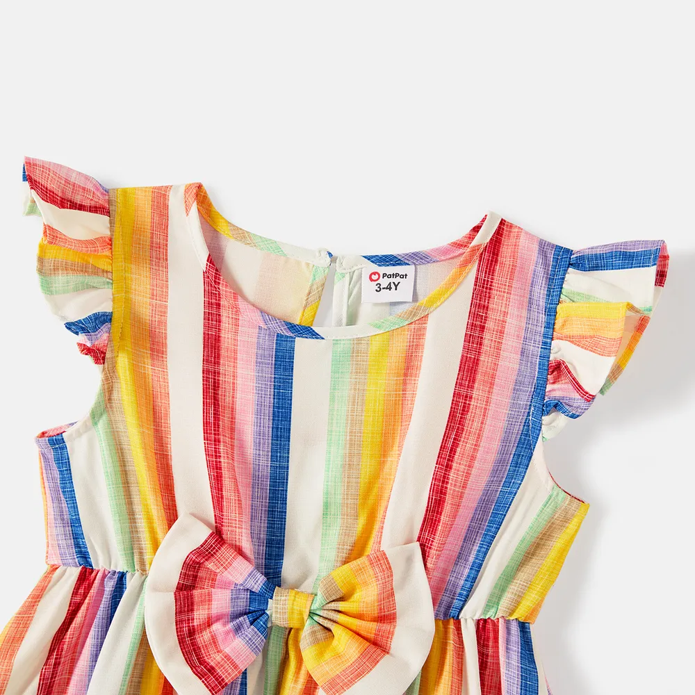 Family Matching Cotton Short-sleeve T-shirts and Colorful Striped Flutter-sleeve Dresses Sets  big image 3