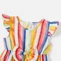 Family Matching Cotton Short-sleeve T-shirts and Colorful Striped Flutter-sleeve Dresses Sets  image 3