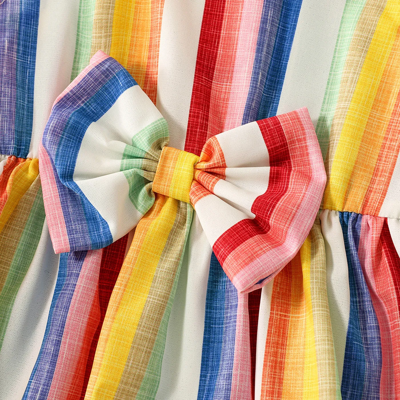 Family Matching Cotton Short-sleeve T-shirts and Colorful Striped Flutter-sleeve Dresses Sets  image 4