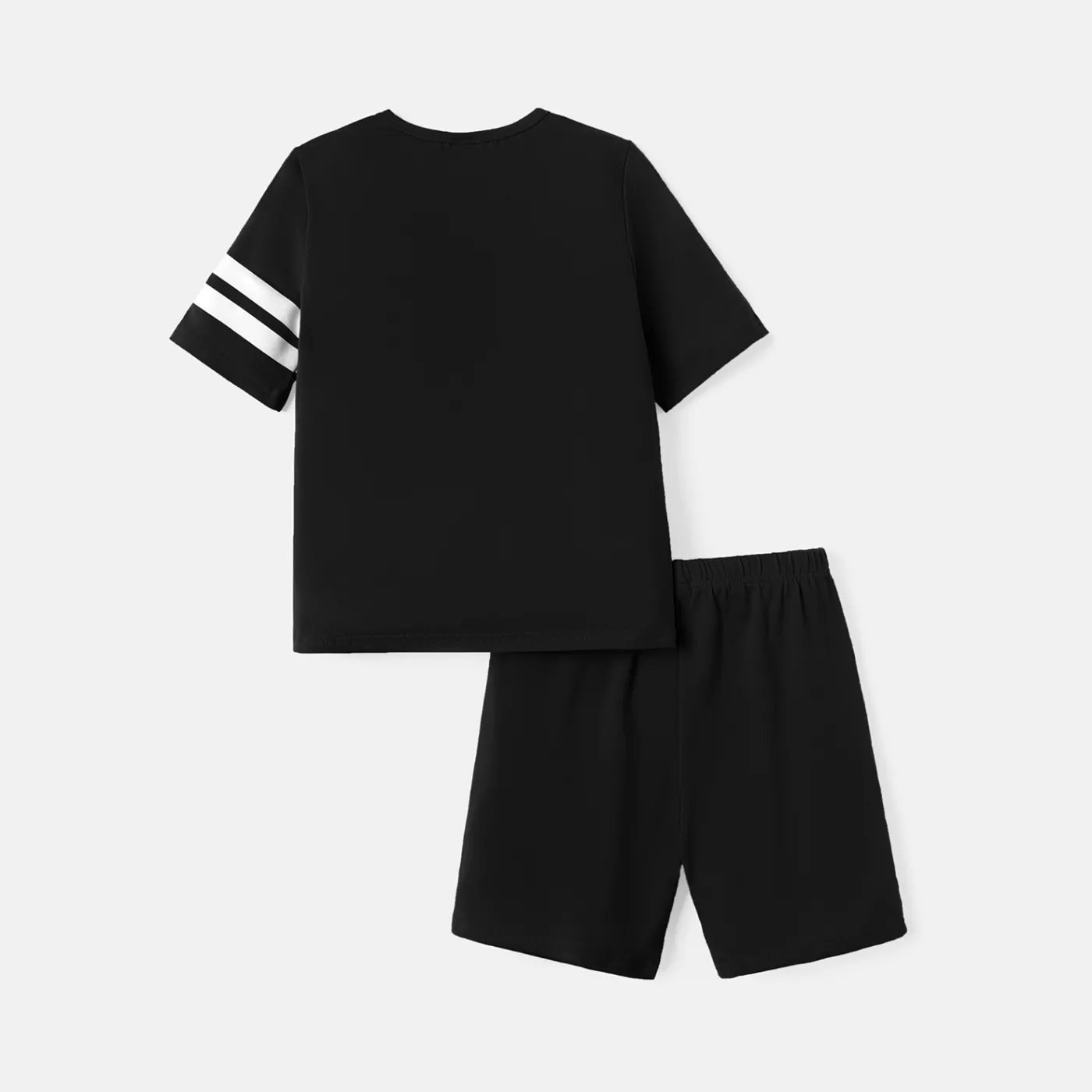 2pcs Kid Boy Striped Short-sleeve Cotton Tee and Shorts Set Black image 2