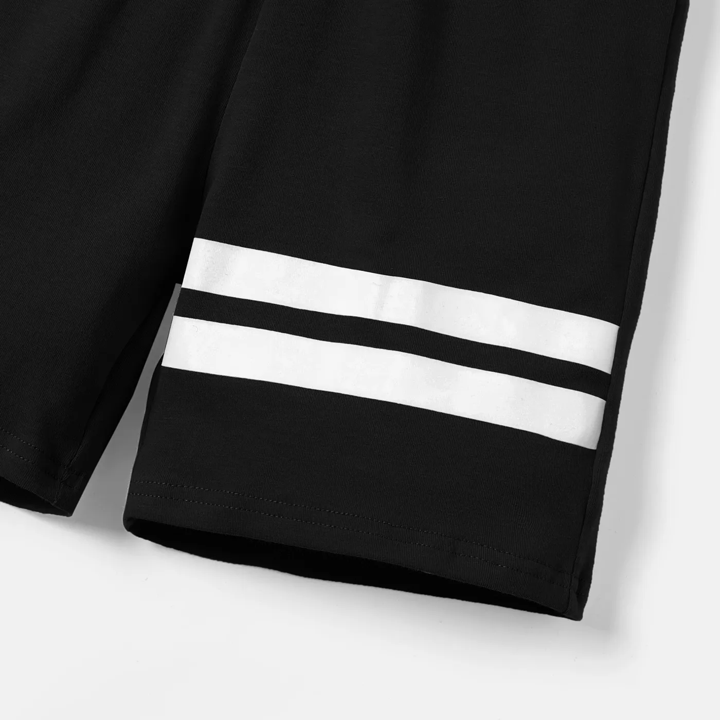 2pcs Kid Boy Striped Short-sleeve Cotton Tee and Shorts Set Black image 4