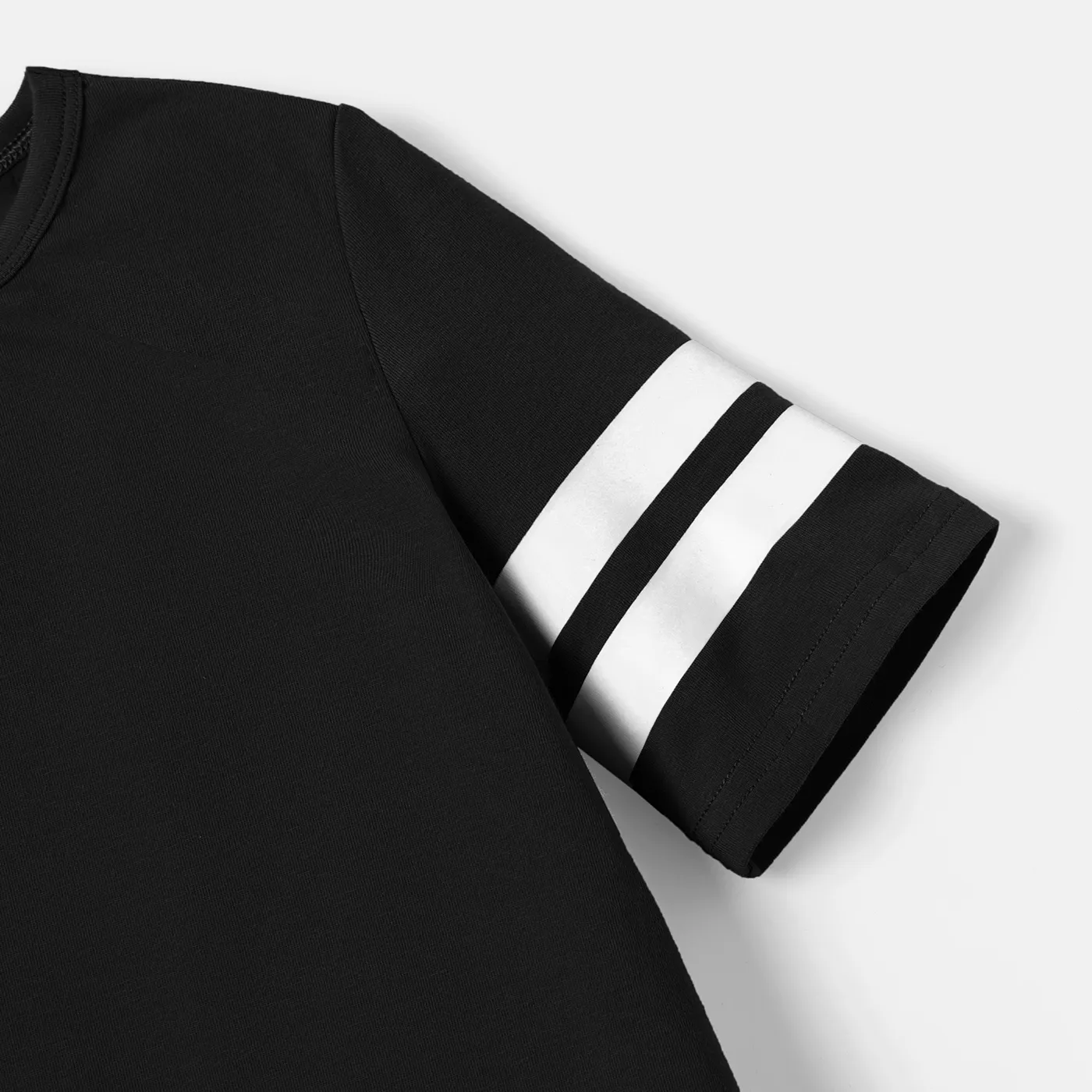 2pcs Kid Boy Striped Short-sleeve Cotton Tee and Shorts Set Black image 3