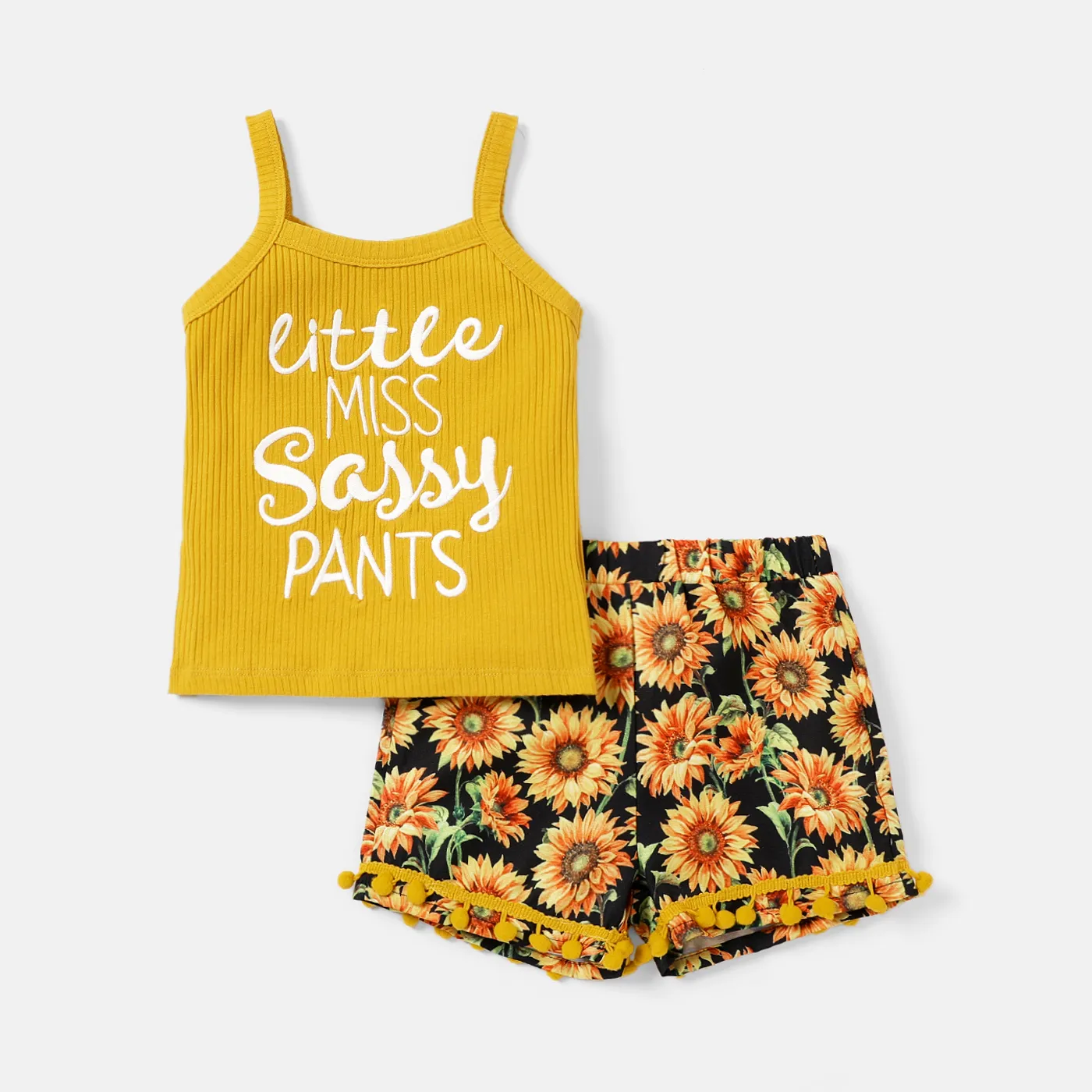 2pcs Toddler Girl Letter Print Camisole and Floral Print Shorts Set Orange big image 1