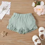 Baby Girl 100% Cotton Solid Ruffle Trim Shorts Pale Green