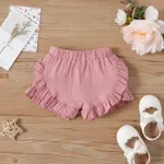 Father's Day Baby Boy/Girl Letter & Number Print Short-sleeve Bodysuit / 100% Cotton Solid Ruffled Shorts / Solid Elasticized Waist Shorts Light Pink