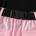 2pcs Kid Girl Short-sleeve Tee and Pocket Design Belted Shorts Set  image 4