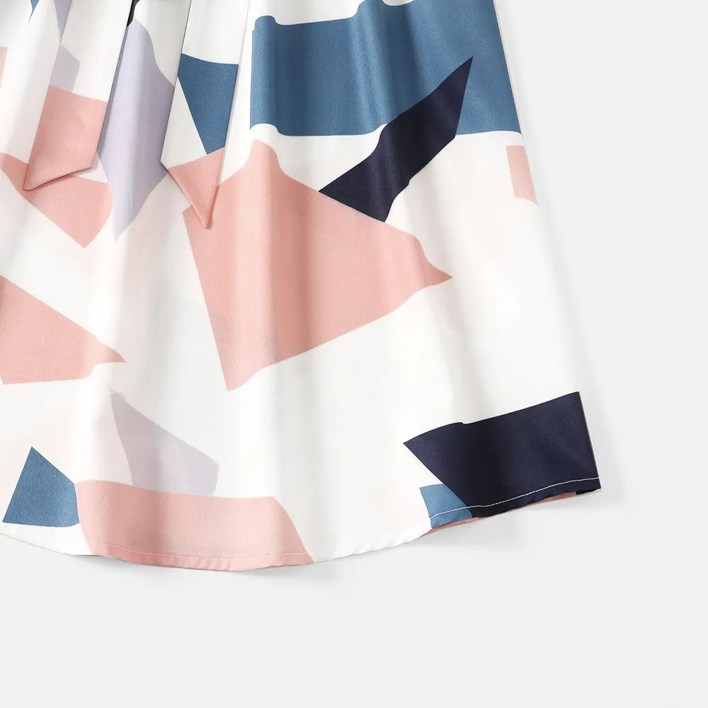 Family Matching Cotton Short-sleeve Colorblock T-shirts and Geo Print Belted Naia Dresses Sets big image 10