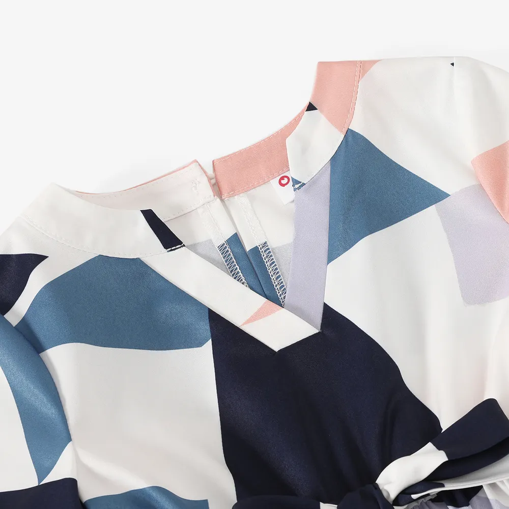 Family Matching Cotton Short-sleeve Colorblock T-shirts and Geo Print Belted Naia Dresses Sets big image 11