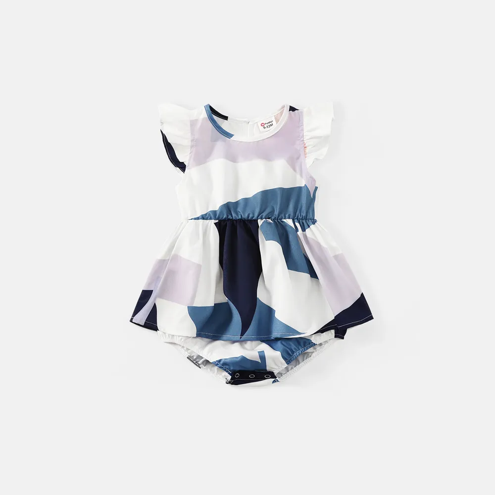 Family Matching Cotton Short-sleeve Colorblock T-shirts and Geo Print Belted Naia Dresses Sets big image 1