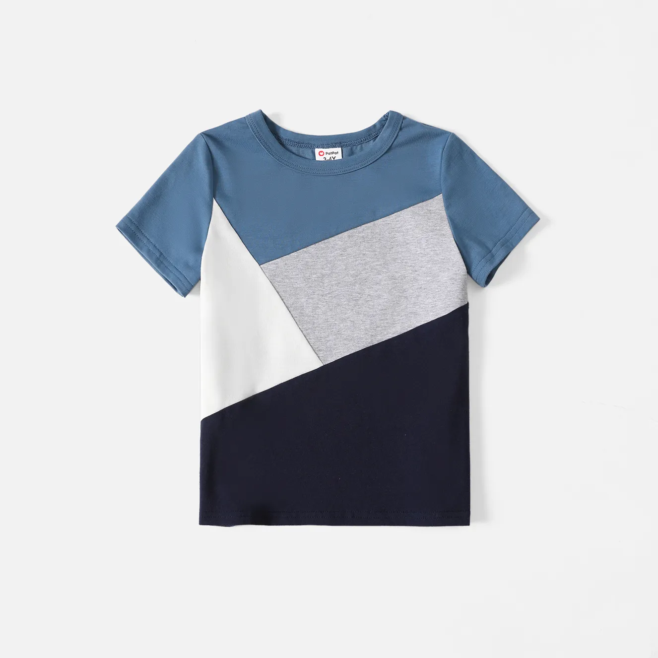 Family Matching Cotton Short-sleeve Colorblock T-shirts and Geo Print Belted Naia Dresses Sets  image 5