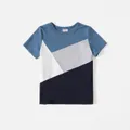 Family Matching Cotton Short-sleeve Colorblock T-shirts and Geo Print Belted Naia Dresses Sets  image 5