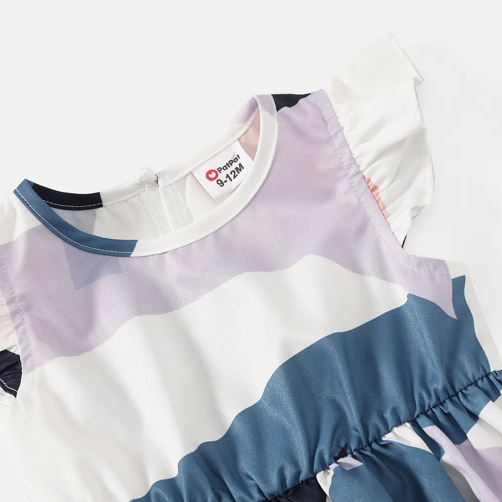 Family Matching Cotton Short-sleeve Colorblock T-shirts and Geo Print Belted Naia Dresses Sets big image 3