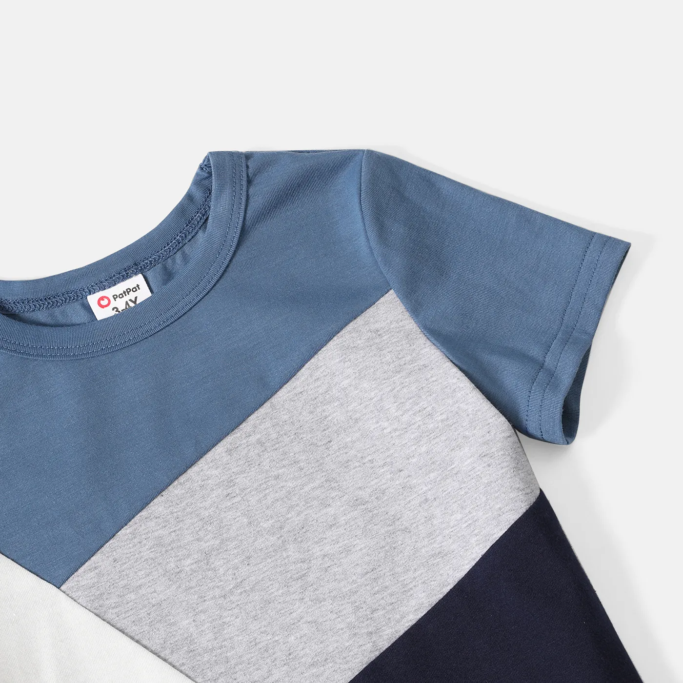 Family Matching Cotton Short-sleeve Colorblock T-shirts and Geo Print Belted Naia Dresses Sets  big image 6