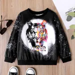 Kid Boy Animal Tiger Print Pullover Sweatshirt Black