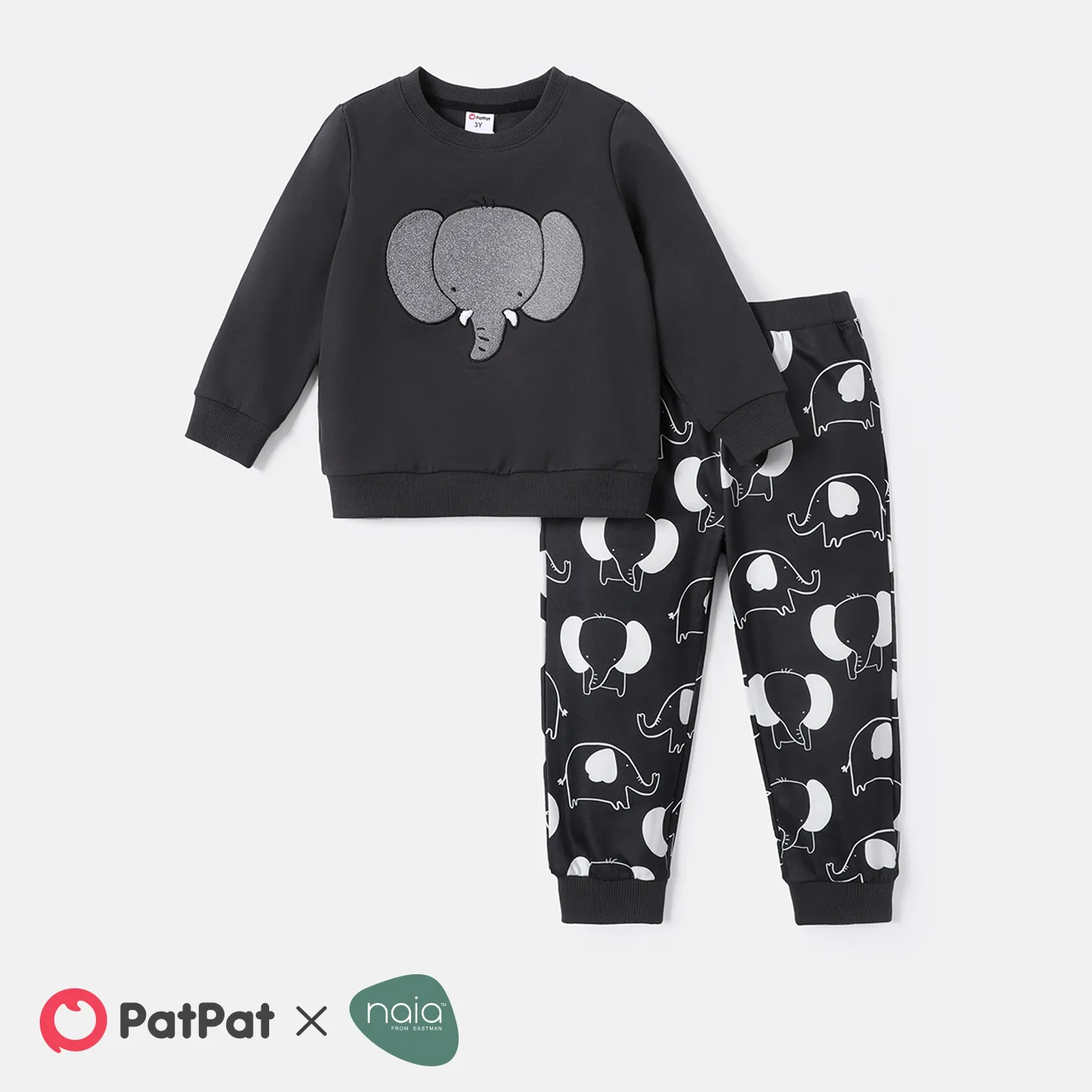 Naia 2pcs Toddler Boy Elephant Print Sweatshirt and Elasticized Pants Set