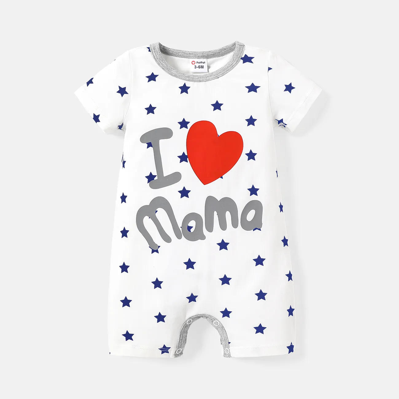 Baby Boy 95% Cotton Short-sleeve Allover Star Print Letter & Heart Graphic Romper  big image 1