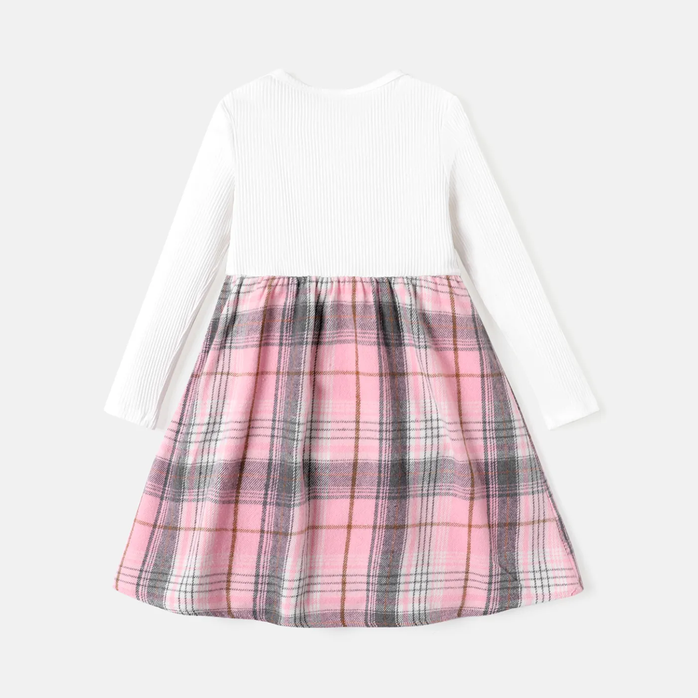 Kid Girl 3D Bowknot Design Pleated Plaid Splice Long-sleeve Dress  image 2