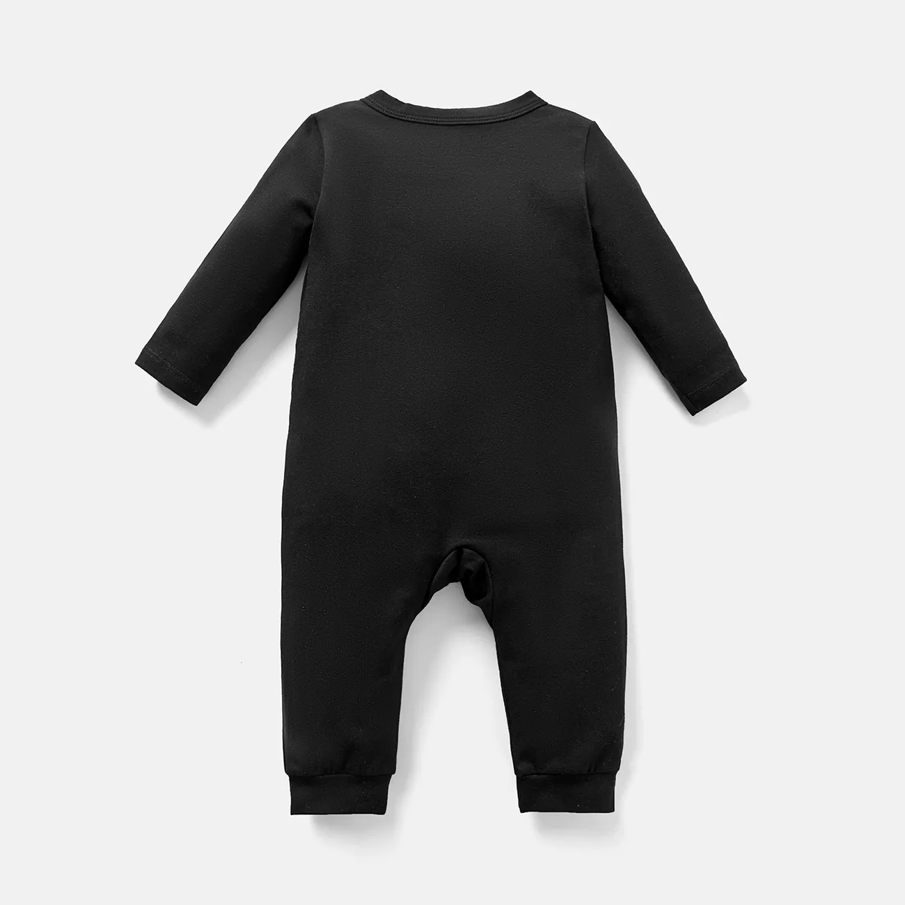 Baby Girl/Boy Cotton Button Design Letter Print Long-sleeve Jumpsuits Black big image 1