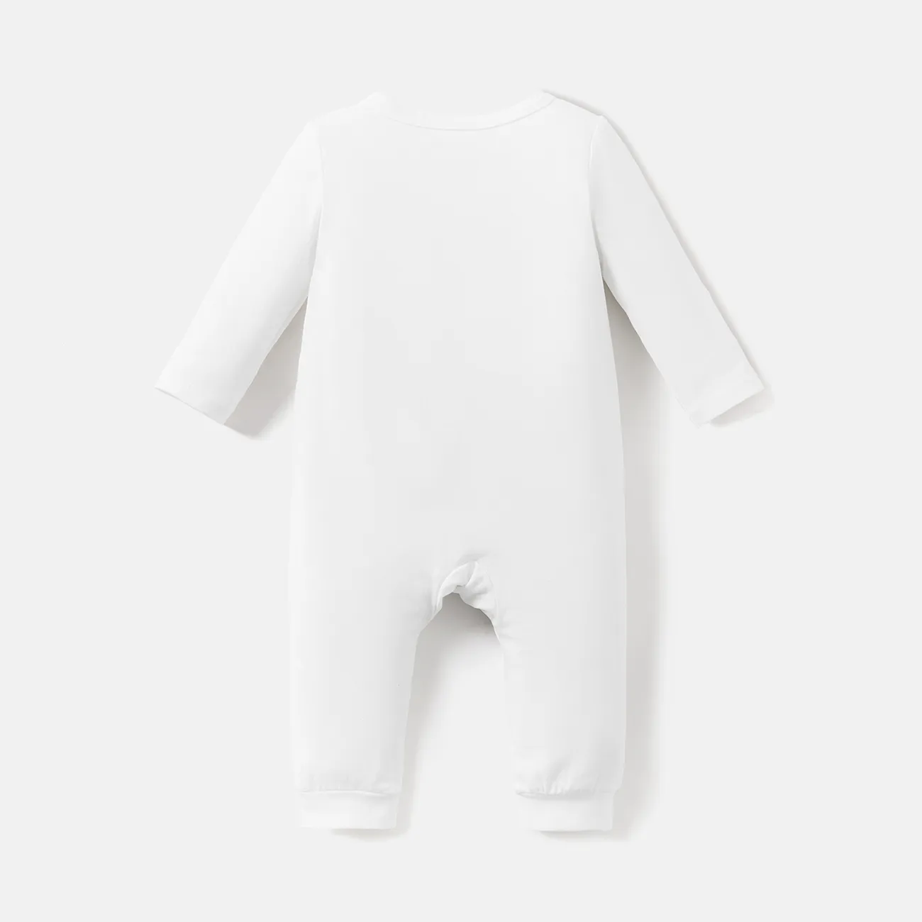 Macacão de manga comprida com design de botão de algodão para bebê menina/menino Branco big image 1