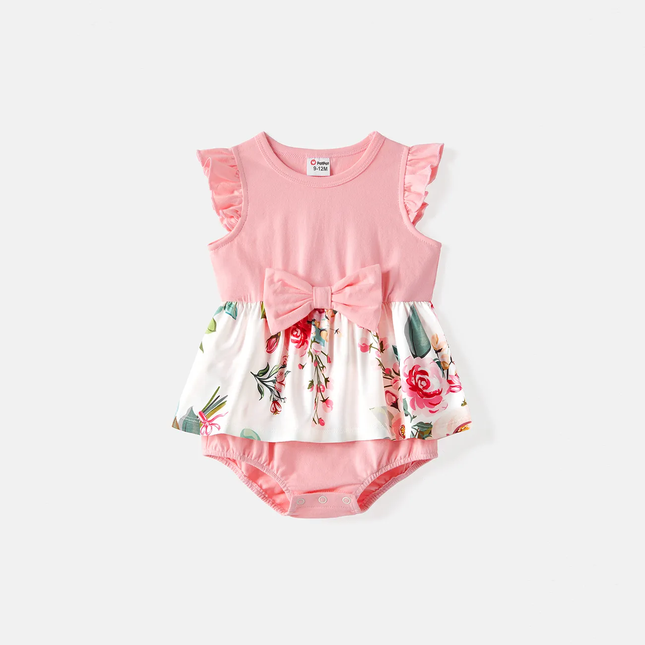 Family Matching 95% Cotton Short-sleeve Colorblock Polo Shirts and Floral Print Naia™ Spliced Tank Dresses Sets Pink big image 1