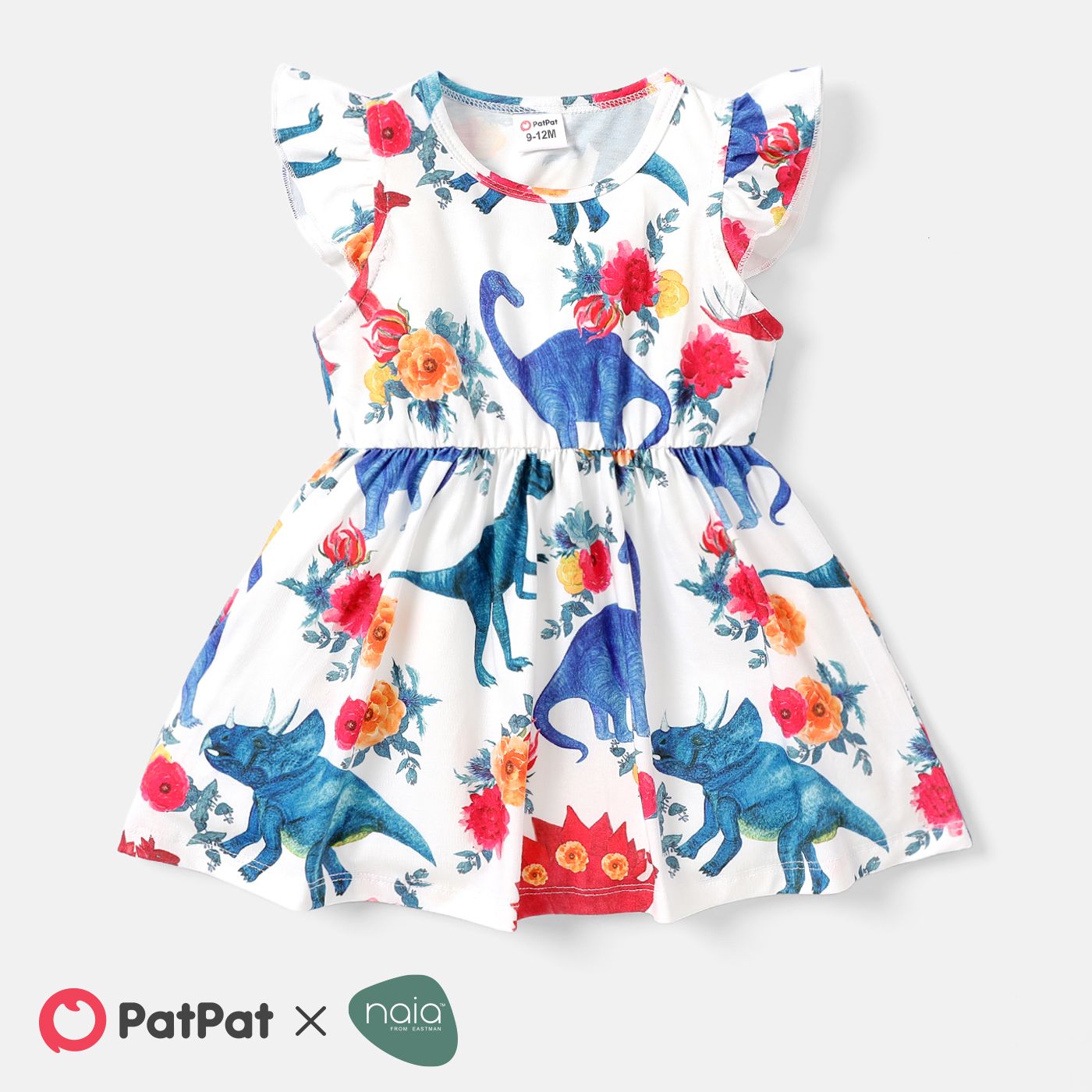Baby Girl Floral Dinosaur Print Flutter-sleeve Naiaâ¢ Dress