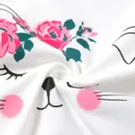 3pcs Baby Girl Cotton Ruffle Short-sleeve Cat Print Romper and Floral Print Bloomer Shorts & Headband Set  image 4