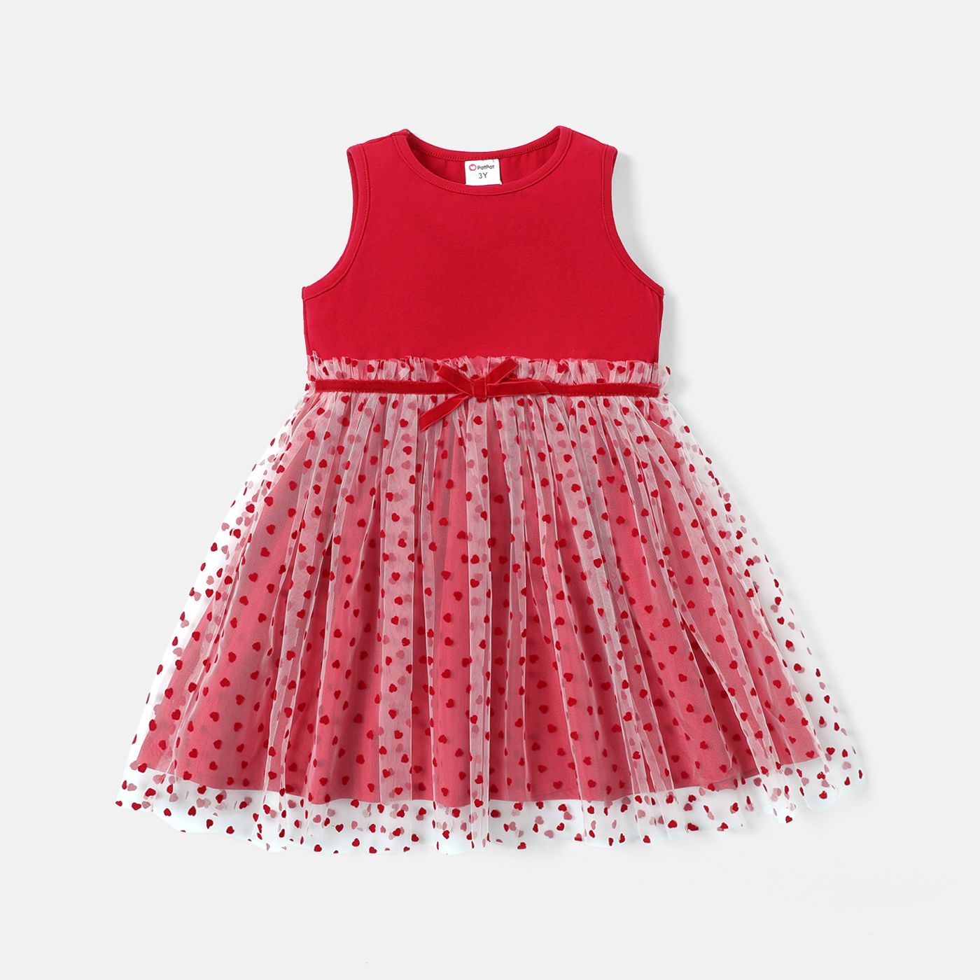 

Toddler Girl Valentine's Day Heart Embroidered Mesh Splice Sleeveless Dress