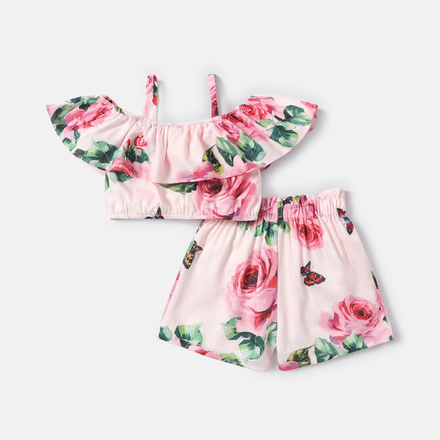 

2pcs Toddler Girl Floral Print Flounce Camisole and Elasticized Shorts Set