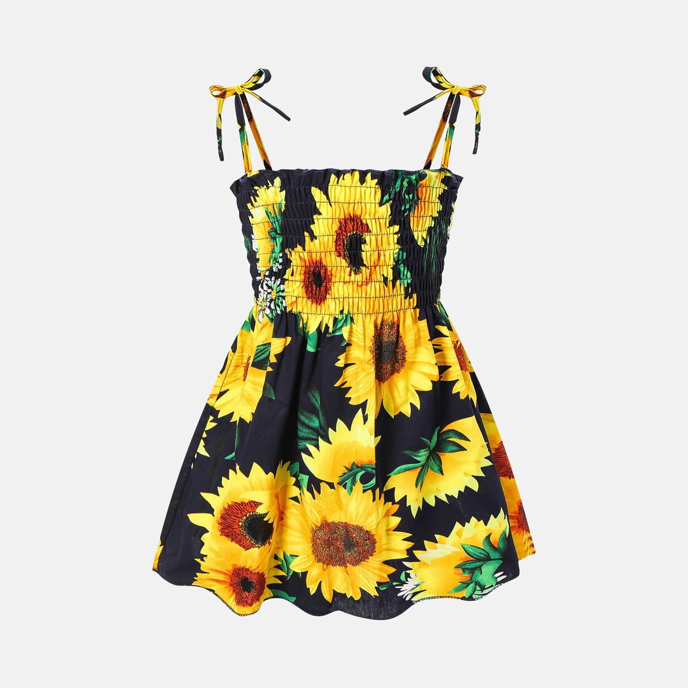 

Baby Girl 100% Cotton Allover Sunflower Print Shirred Cami Dress
