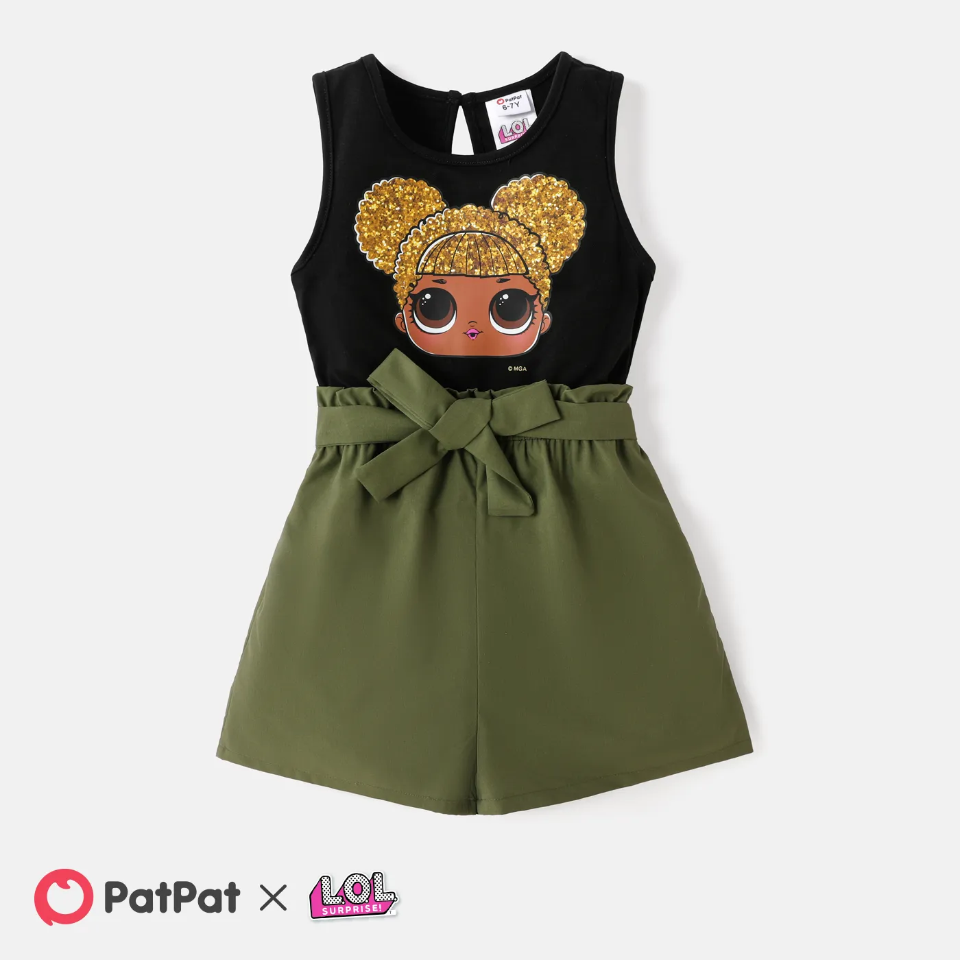 L.O.L. SURPRISE! Kid Girl Character Print Sleeveless Belted Rompers Black