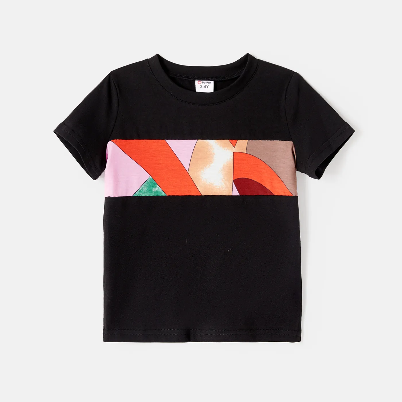Family Matching Allover Geo Print Belted Cami Dresses and Short-sleeve Spliced T-shirts Sets  big image 6