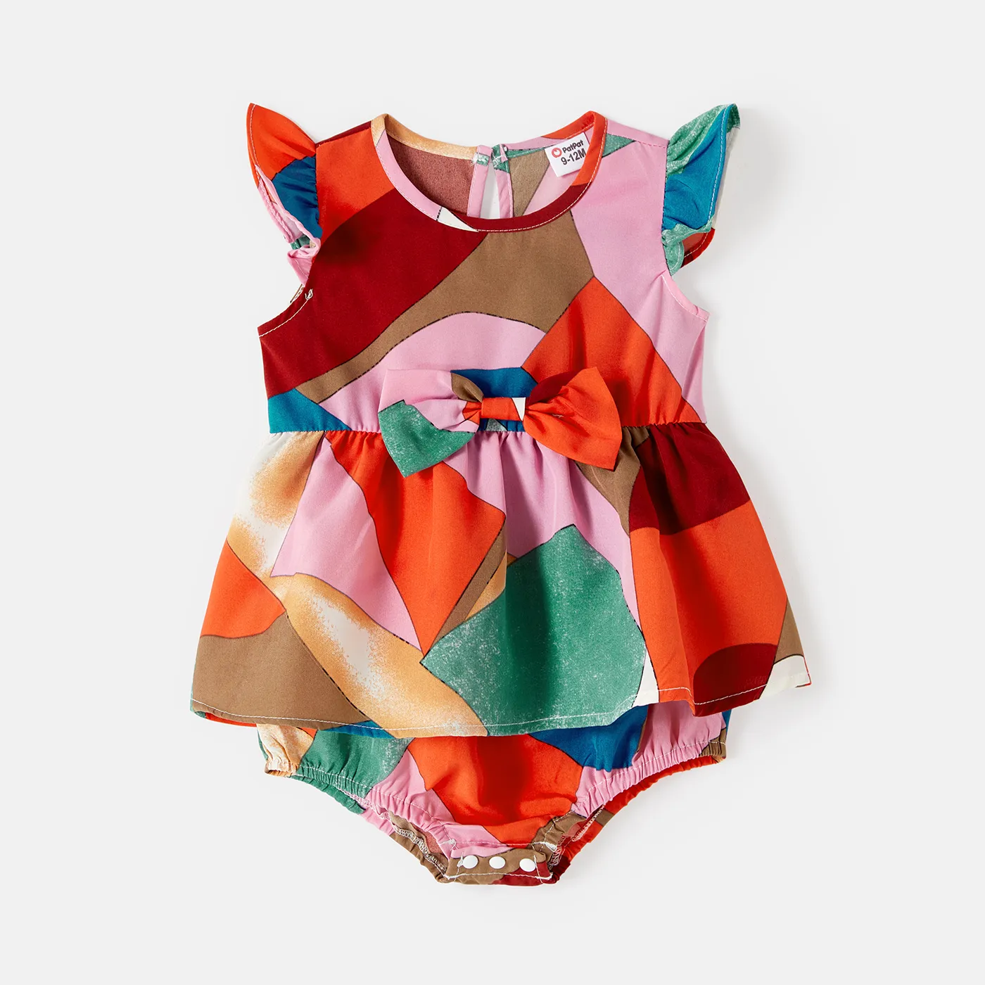 Family Matching Allover Geo Print Belted Cami Dresses and Short-sleeve Spliced T-shirts Sets  image 1
