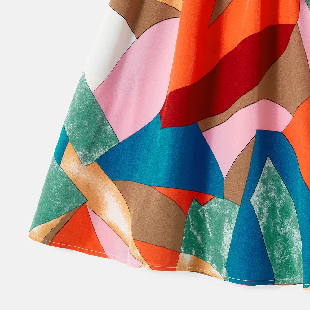 Family Matching Allover Geo Print Belted Cami Dresses and Short-sleeve Spliced T-shirts Sets big image 14