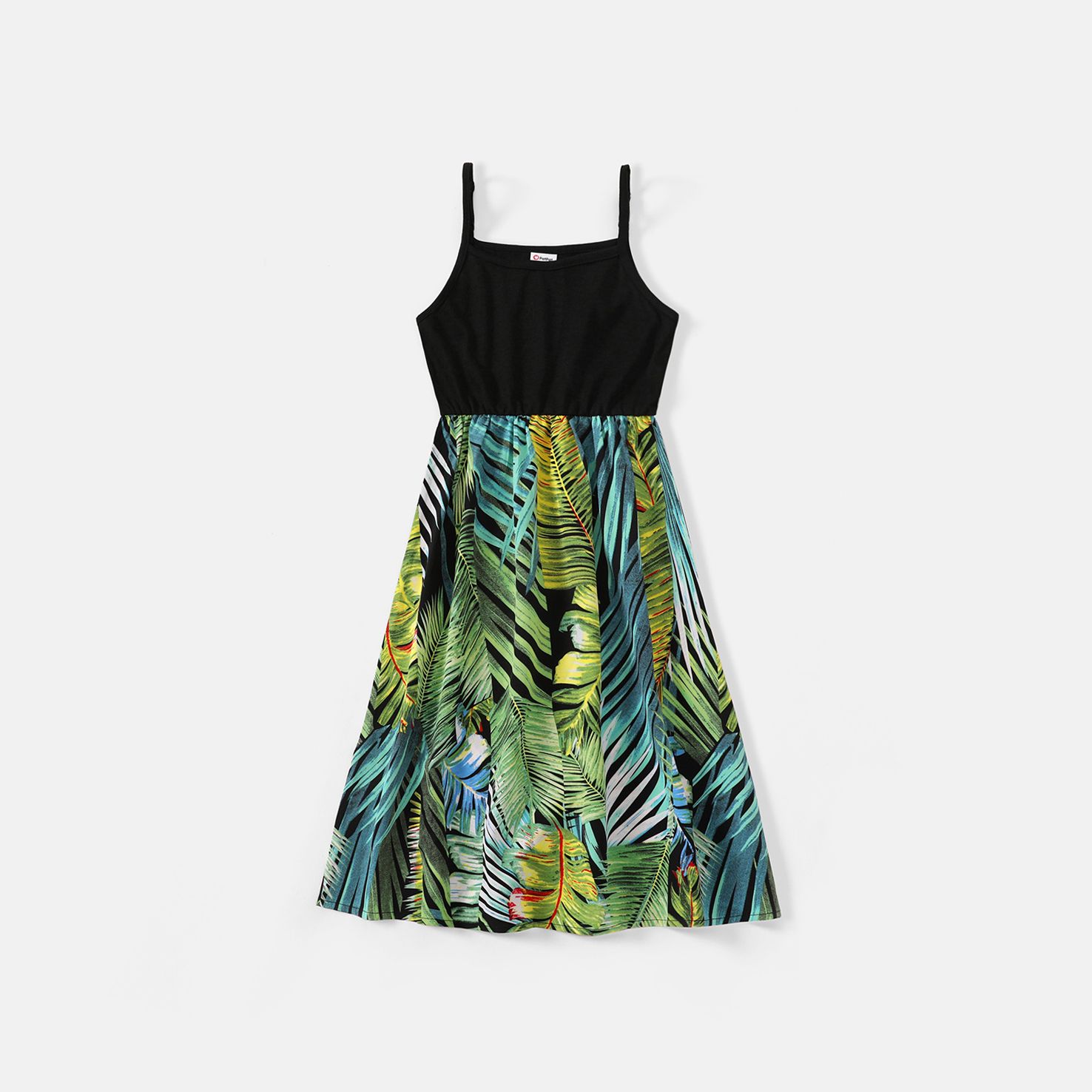 Family Matching Allover Plant Print Spliced Cami Dresses And Short-sleeve Tops Sets