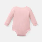 Baby Girl/Boy Cotton Button Design Solid Color Ribbed Long-sleeve Rompers Pink image 4