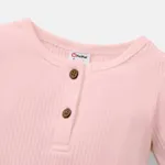 Baby Girl/Boy Cotton Button Design Solid Color Ribbed Long-sleeve Rompers  image 5