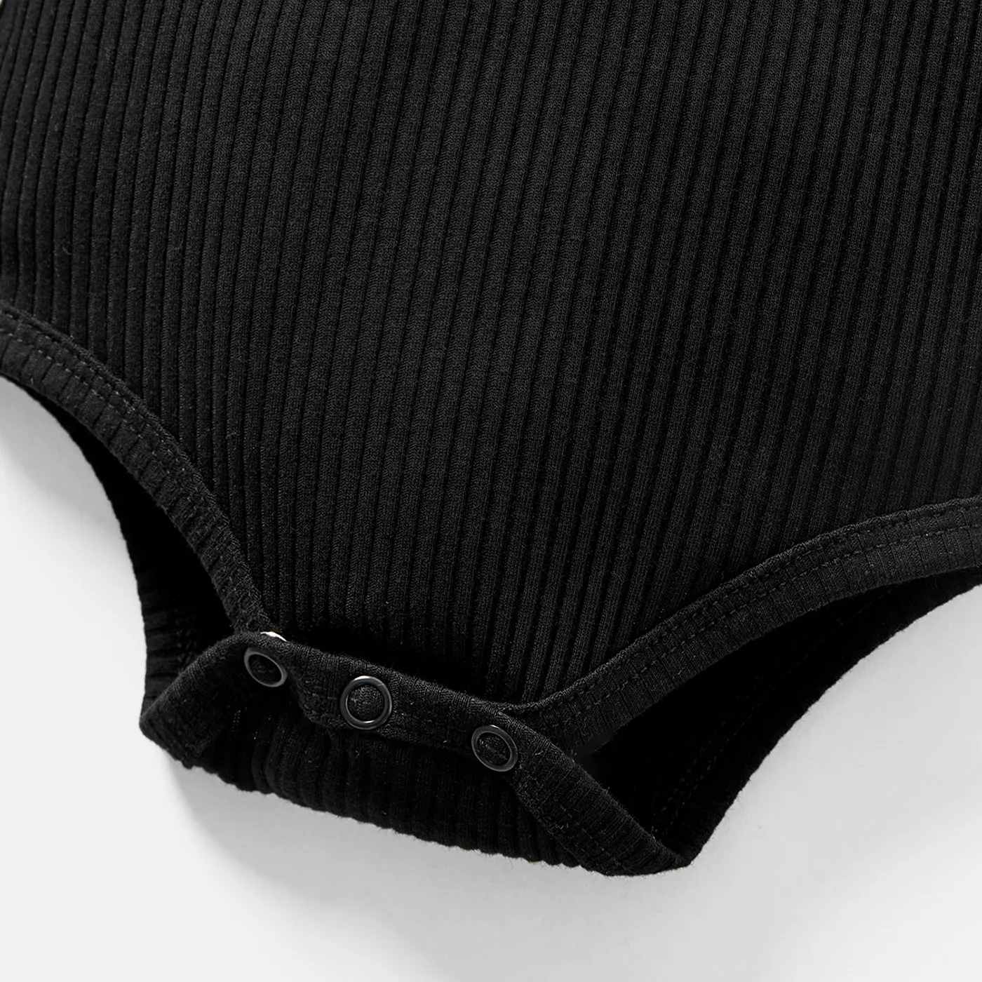 Baby Girl/Boy Cotton Button Design Ribbed Long-sleeve Rompers/ Elasticized Pants Black image 5