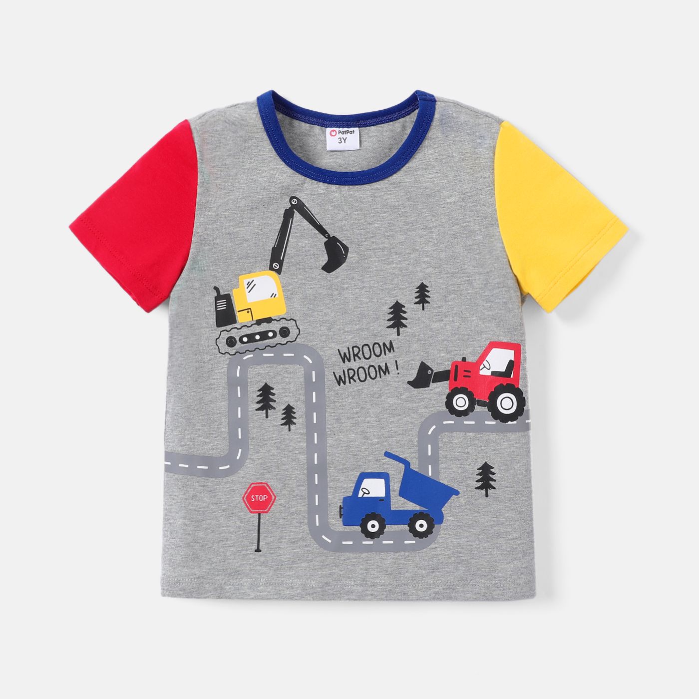 

Toddler Boy Excavator Print Colorblock Cotton Short-sleeve Tee