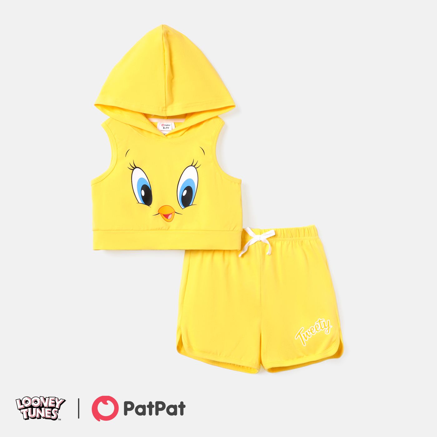 

Looney Tunes 2pcs Kid Girl Tweety Sleeveless Cotton Hooded Tee and Elasticized Shorts Set