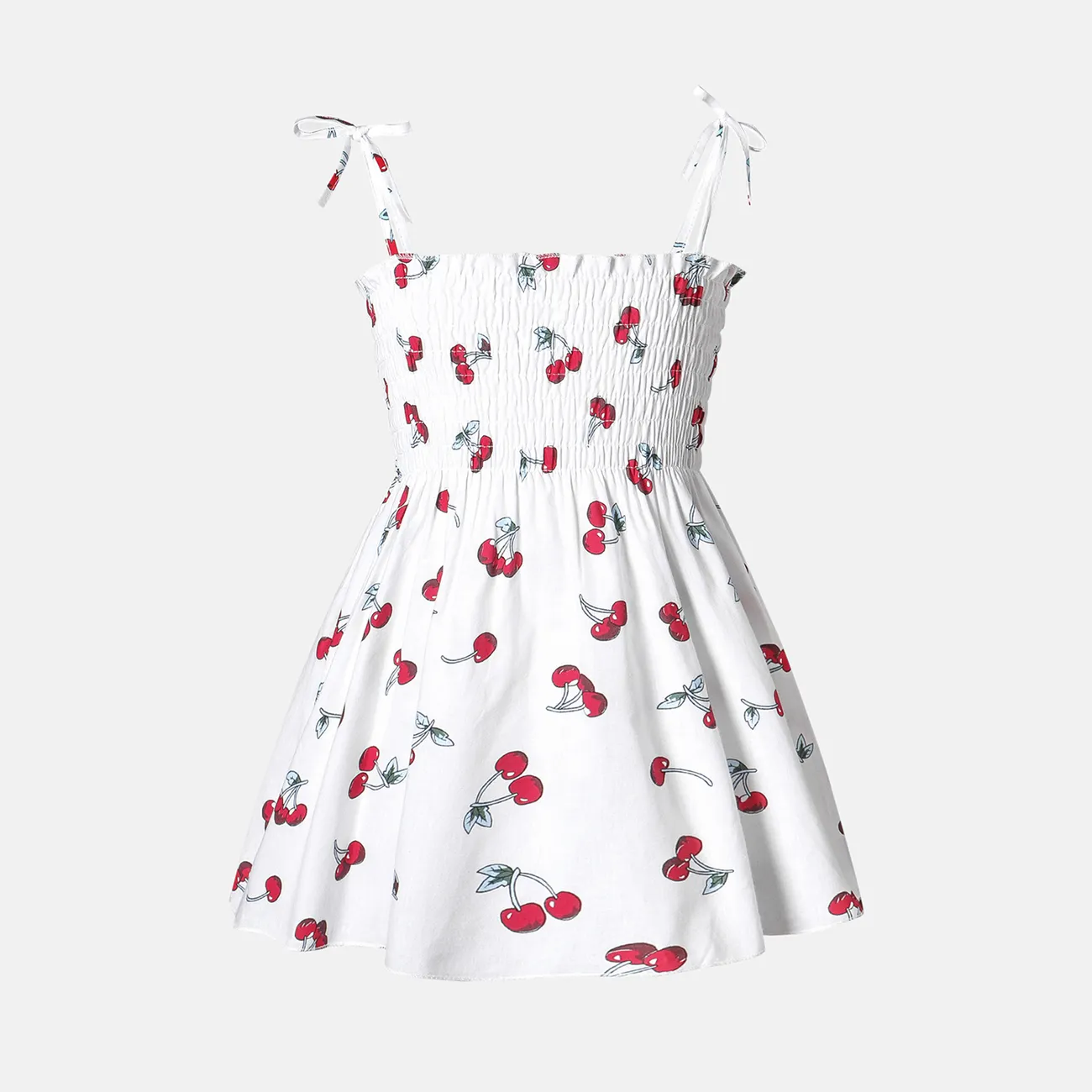 Baby Girl 100% Cotton Allover Cherry Print Shirred Strappy Dress White big image 1