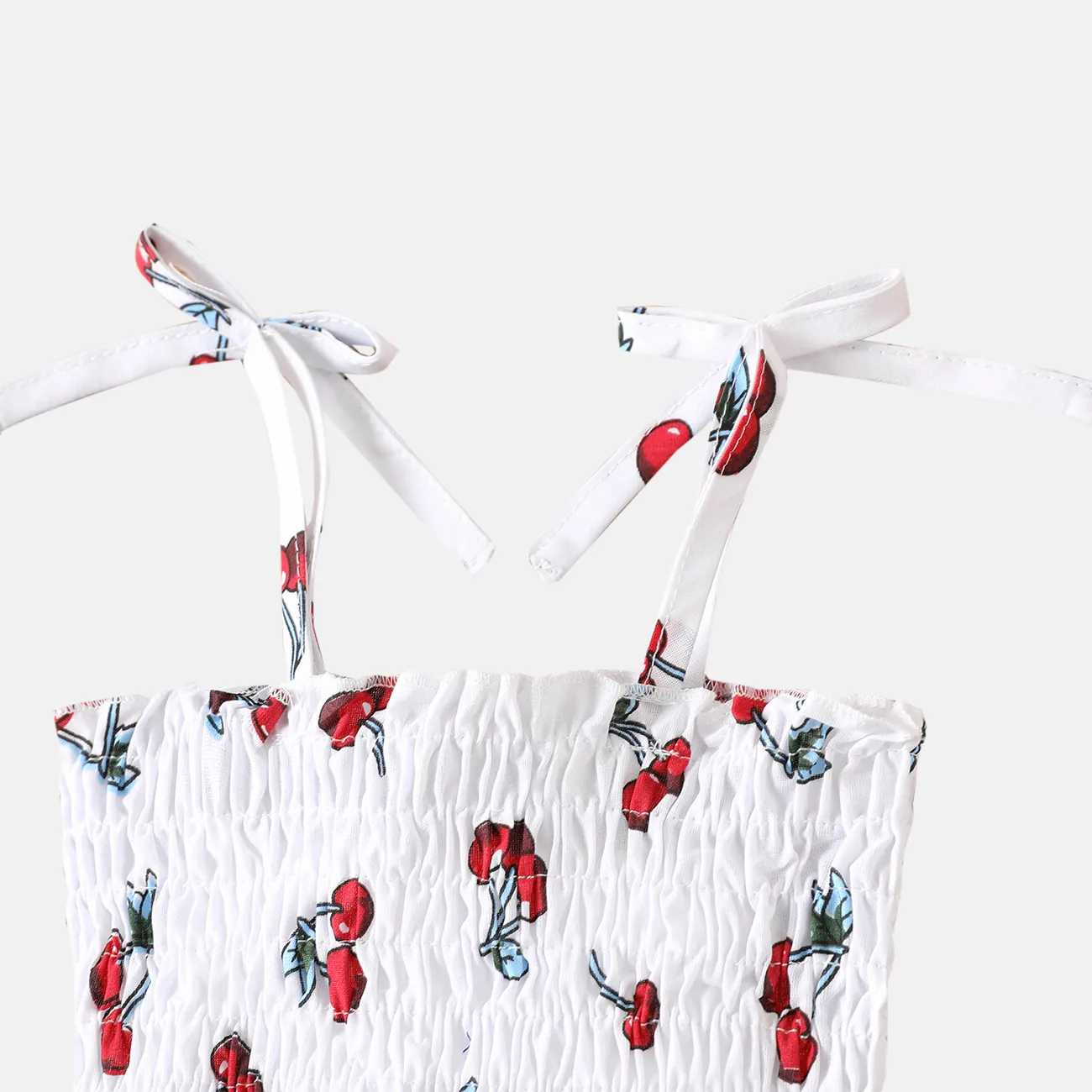 Baby Girl 100% Cotton Allover Cherry Print Shirred Strappy Dress White big image 1