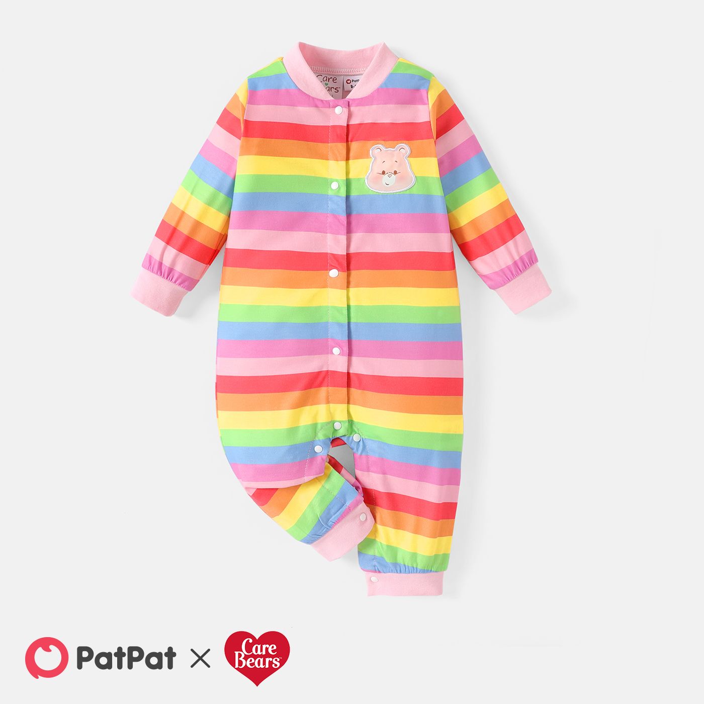 

Care Bears Baby Boy/Girl Bear Patch Detail Striped Long-sleeve Jumpsuit