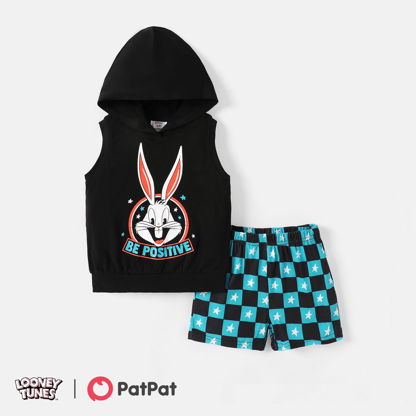 

Looney Tunes 2pcs Toddler Boy Cotton Sleeveless Hooded Tee and Plaid Shorts Set