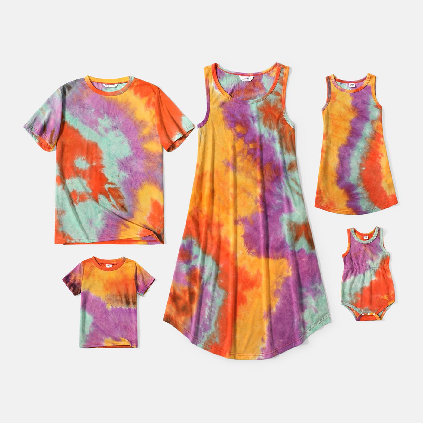 

Family Matching 95% Cotton Colorful Tie Dye Tank Dresses and Short-sleeve T-shirts Sets