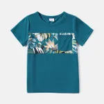Family Matching 95% Cotton Colorblock T-shirts and Allover Plant Print Flutter-sleeve Belted Dresses Sets  image 6